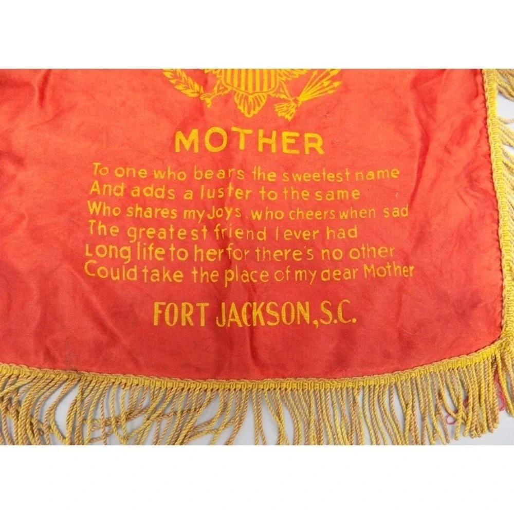 US Army WWII Mother Pillow Cover Fort Jackson SC Fringed Vintage War